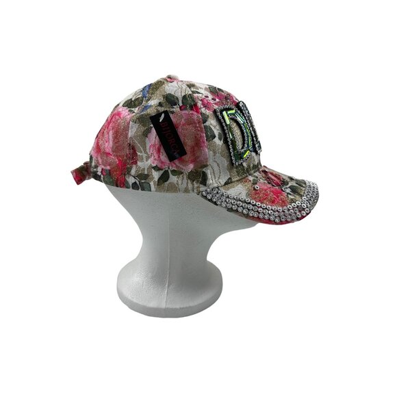Bedazzled Floral "Diva" Cap With Rhinestones & Adjustable Strap - Picture 3 of 6